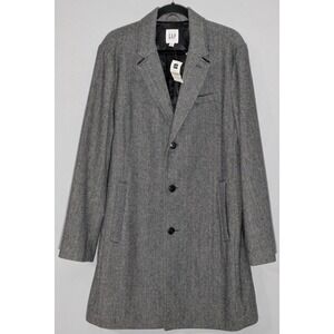 Gap Herringbone Wool Blend Topcoat L Grey Black Long Jacket Coat Holiday 2018